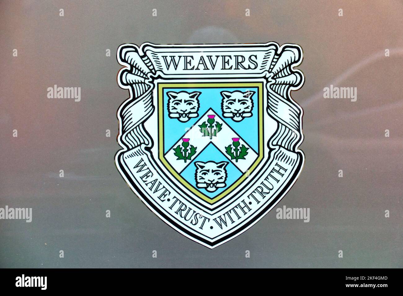 Trades Hall Glasgow Nahaufnahme des Wappens für die Weber der Handelsgilde Stockfoto