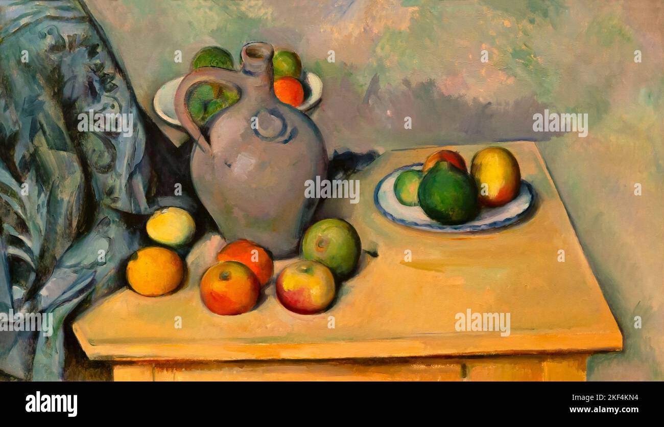 Krug und Früchte auf einem Tisch, Paul Cezanne, 1893-1894, Stockfoto