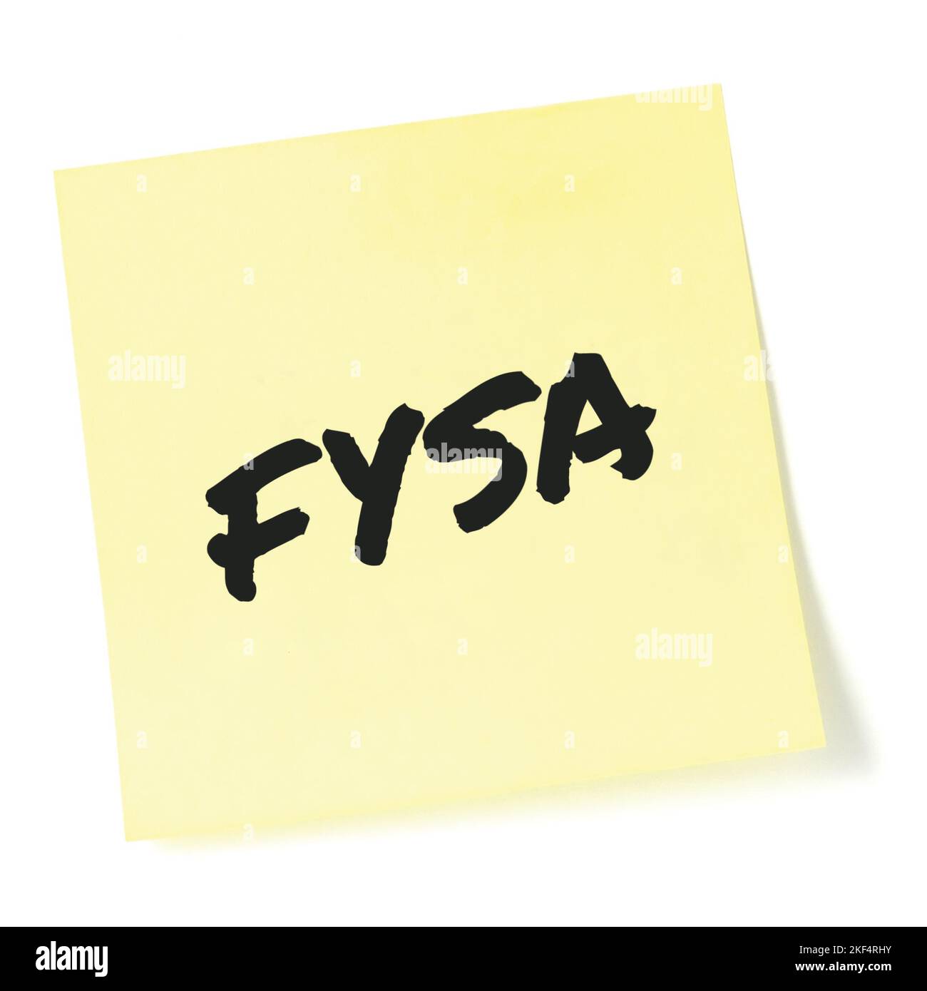 Für Ihr Situationsbewusstsein Akronym FYSA Black Marker geschrieben militärischen Initialismus Text, entscheidende Kampfhandlungen Bedingungen info isoliert Post-it-Hinweis Stockfoto