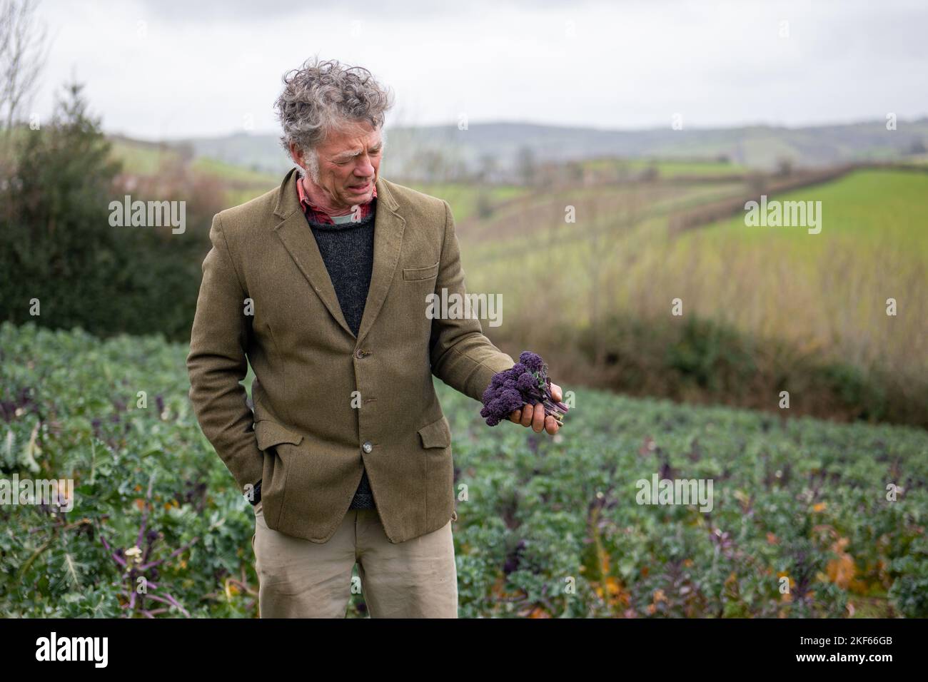 Bio-Bauer Guy Singh-Watson, abgebildet auf der Riverford Organic Farm, in der Nähe von Totnes, South Devon. Stockfoto