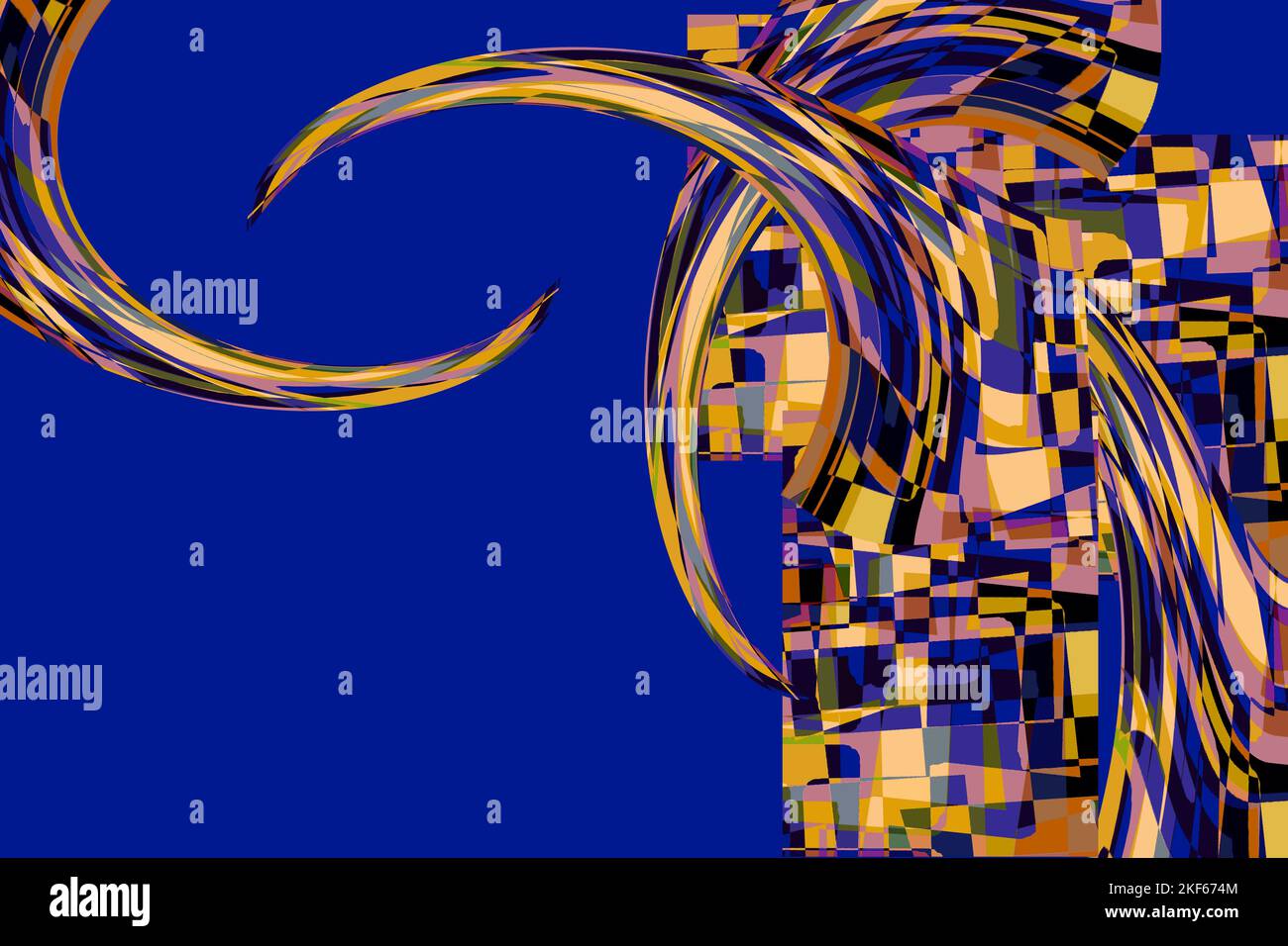 Abstrakte Illustration. Farbige Illustration mit geometrischen Formen auf blauem Hintergrund. Stockfoto