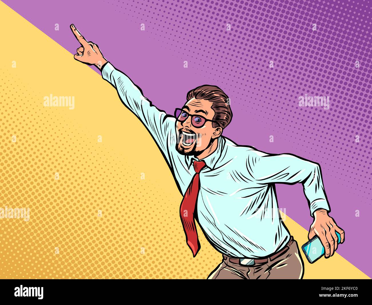 Ein energischer Business Leader stellt eine Präsentation vor. Die Hand zeigt in den Hintergrund. Erfolgreiche Karriere Stock Vektor