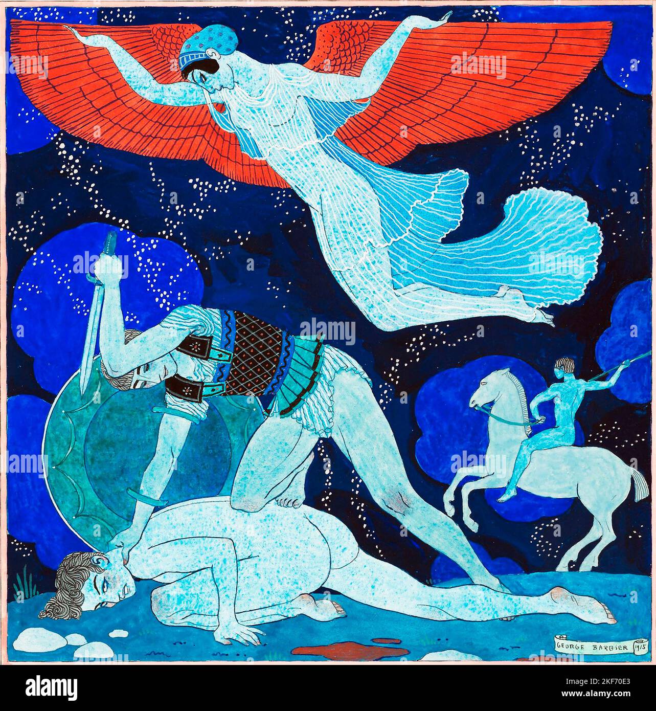 Aggressus Resurgo (Again I Strike) des französischen Illustrators George Barbier (1882–1932), Gouache-Stift und schwarzer Gouache, 1915 Stockfoto