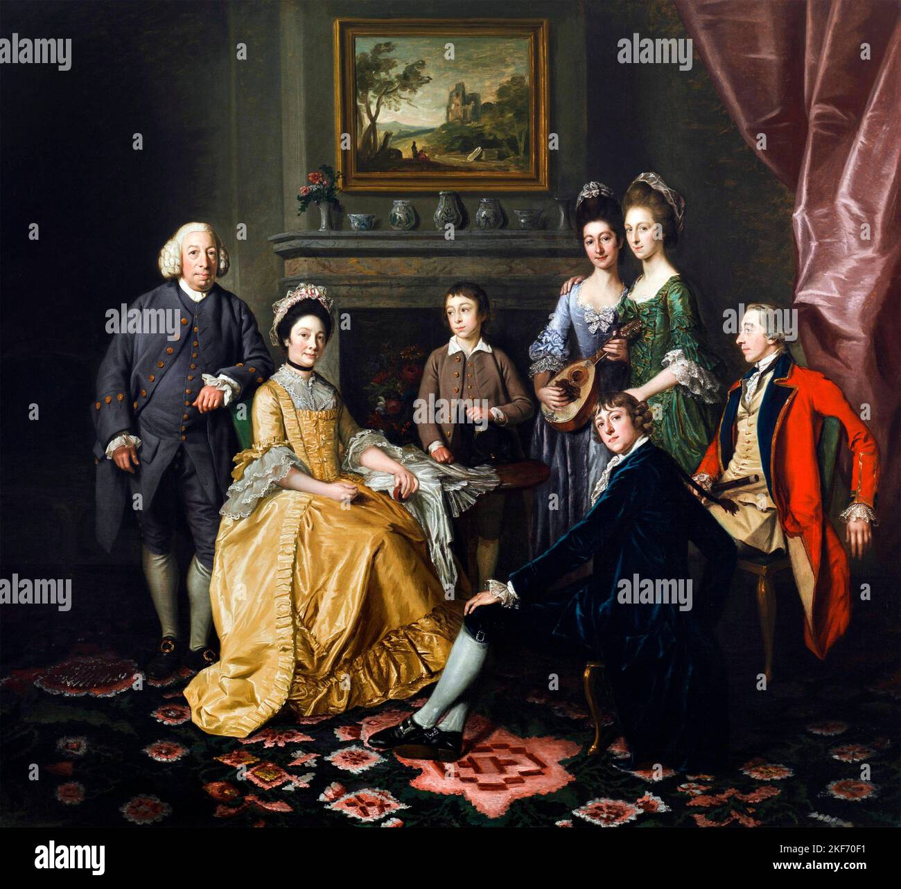 Porträt von Sir James und Lady Hodges, ihren Söhnen John, James und Henry, und ihren Töchtern Mary und Elizabeth von Sir Nathaniel Dance-Holland (1735-1811), Öl auf Leinwand, c. 1766 Stockfoto
