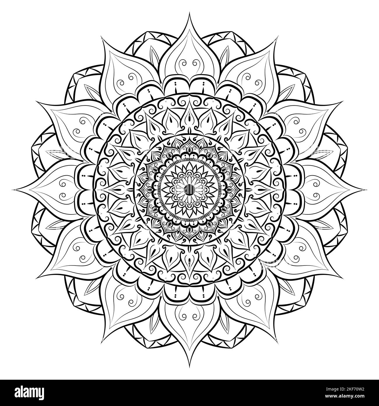 Schöne Blumenmuster Mandala Kunst isoliert auf einem weißen Hintergrund, Dekorationselemente für Meditation Poster oder Banner, Festival Mandala Kunst Stockfoto