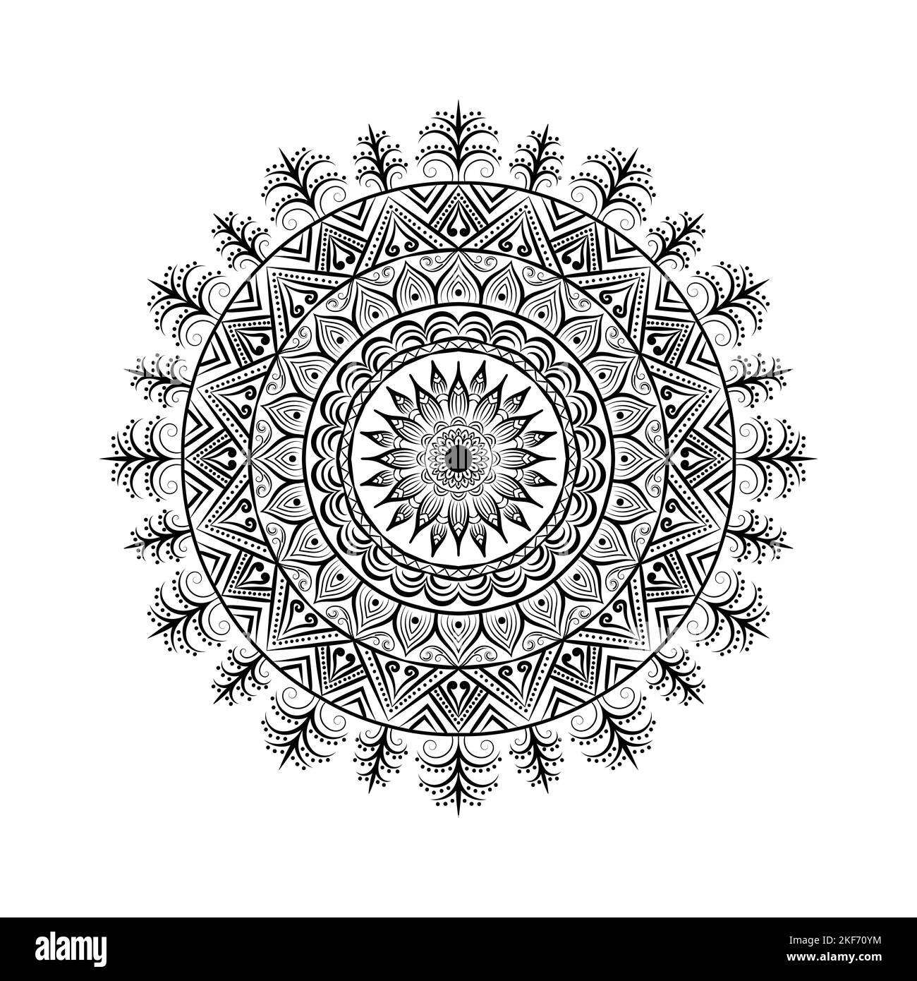 Schöne Blumenmuster Mandala Kunst isoliert auf einem weißen Hintergrund, Dekorationselemente für Meditation Poster oder Banner, Festival Mandala Kunst Stockfoto