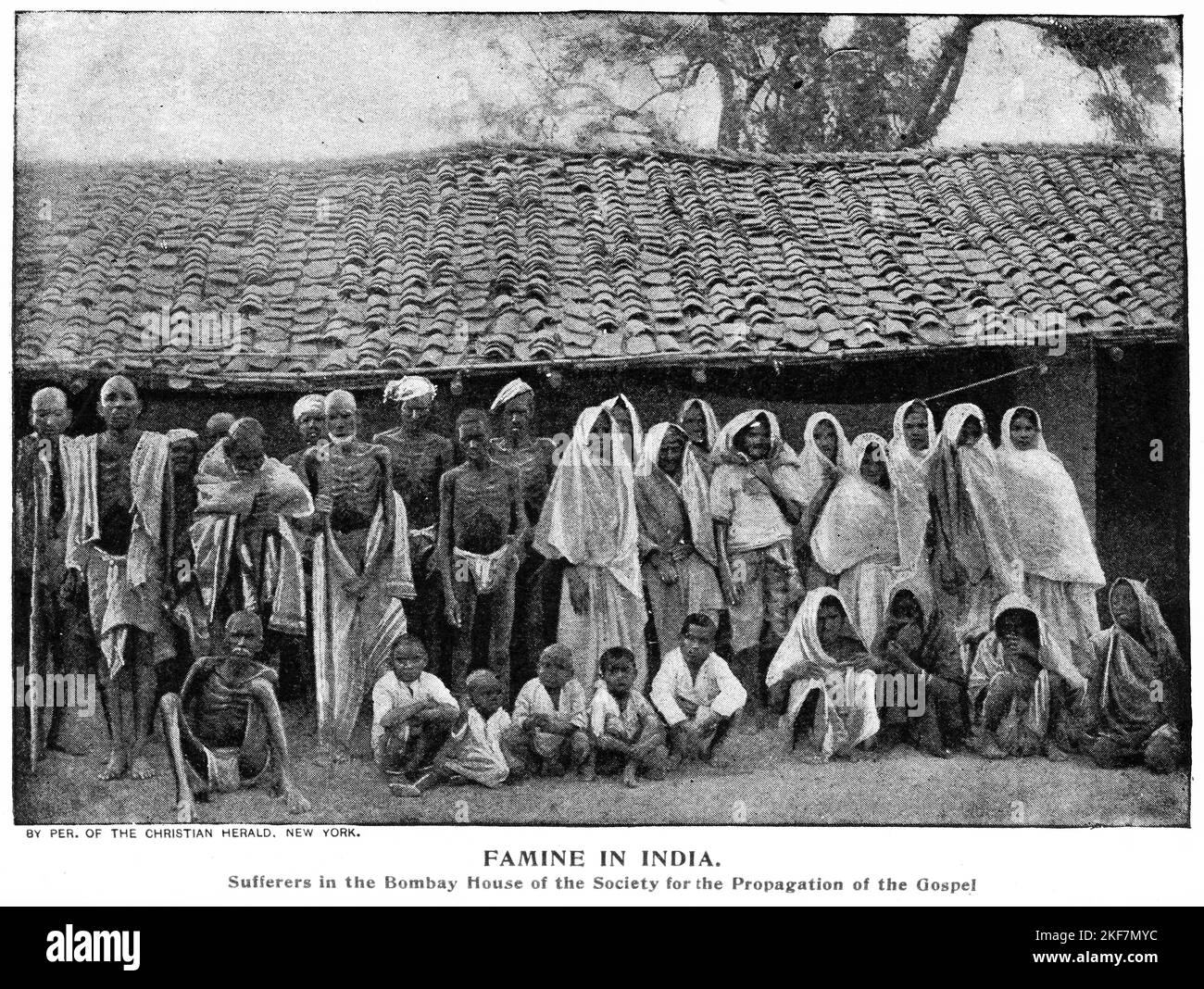 Halbton einer Gruppe von Hungersnöten-Indern im Bombay House der Society for the Propagation of Gospel, um 1890 Stockfoto