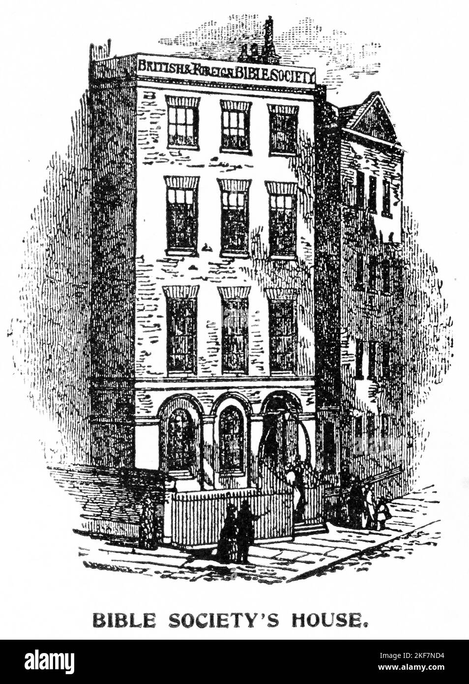 Gravur des Hauptquartiers der britischen und ausländischen Bibelgesellschaft, um 1880 Stockfoto