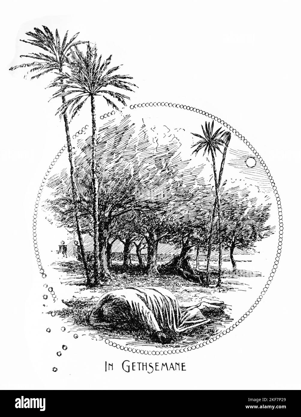 Gravur von Jesus, der im Garten von Gesthemane betet Stockfoto