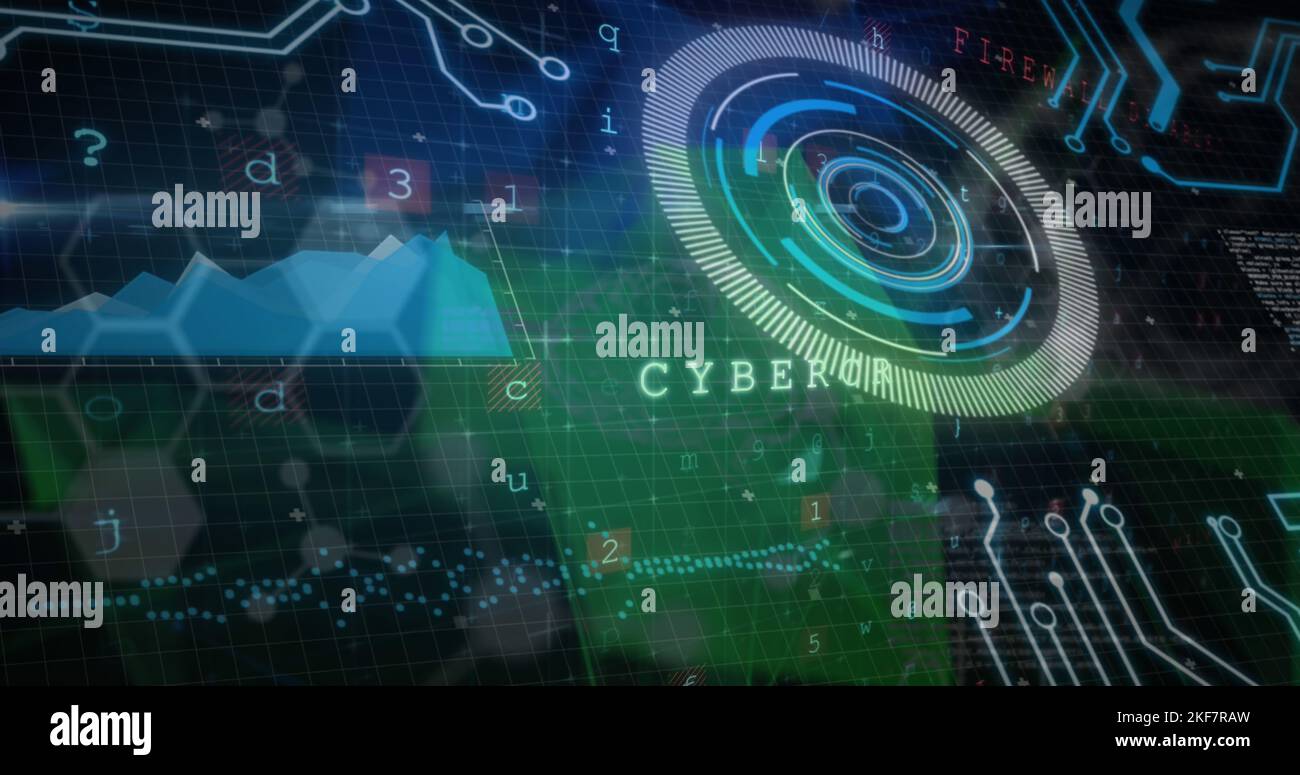 Bild von Verarbeitungskreis, Daten und Cyberkriminalität im digitalen Raum Stockfoto