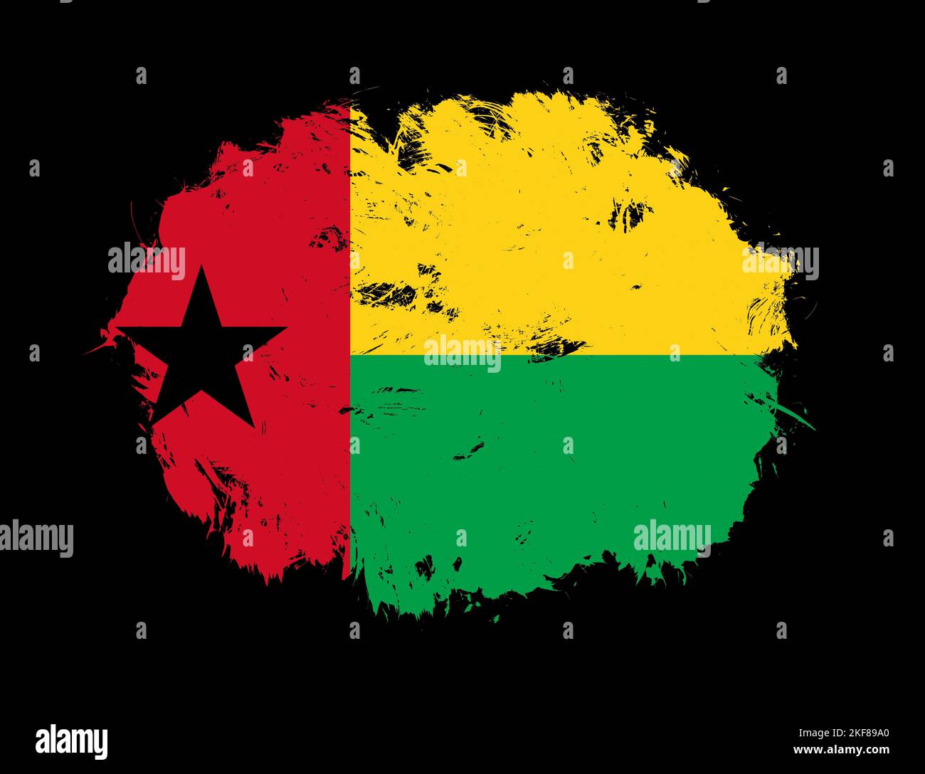 Guinea bissau Flagge auf schwarzem Pinselhintergrund gemalt Stockfoto