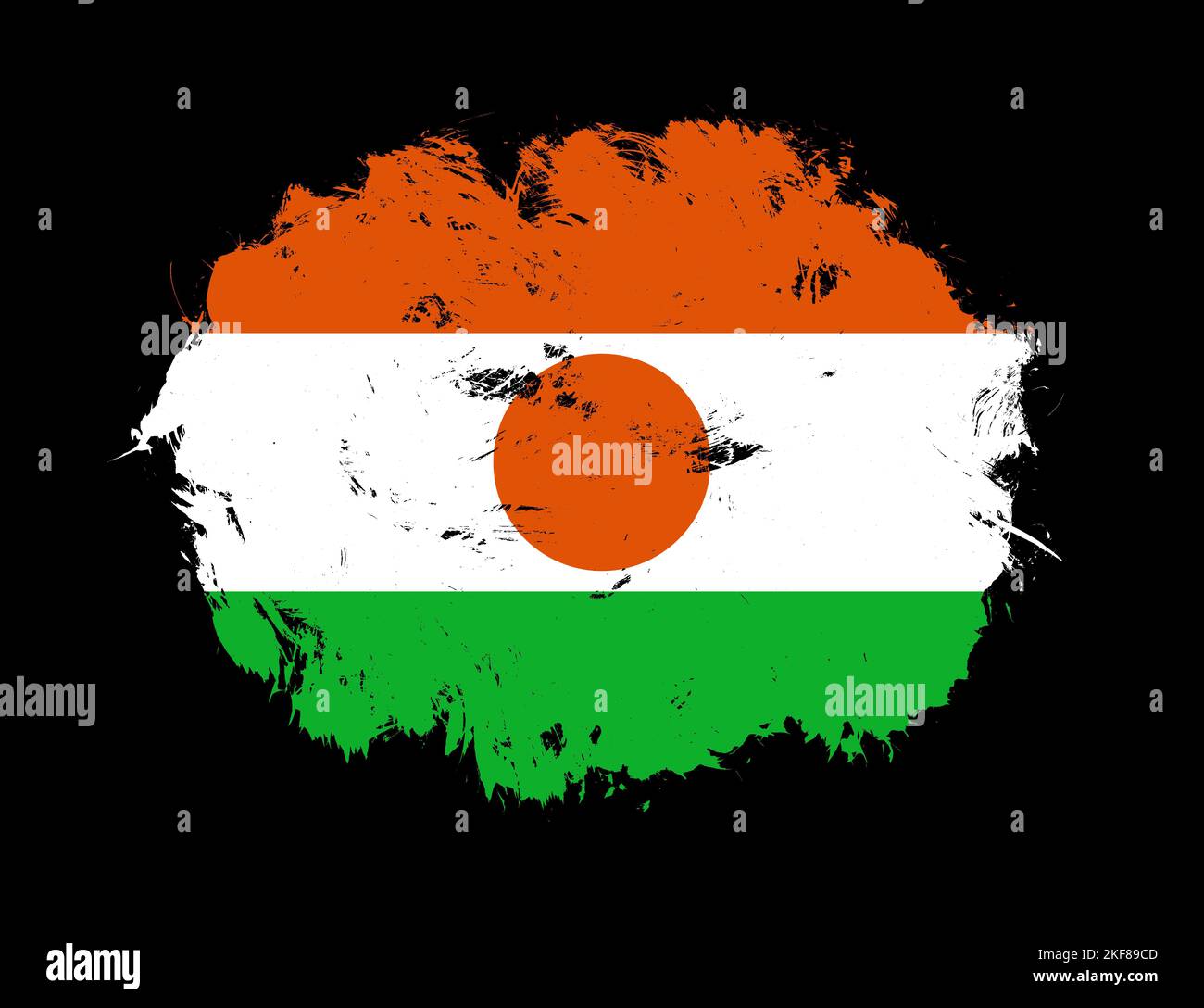 Niger Flagge auf schwarzem Pinselhintergrund gemalt Stockfoto