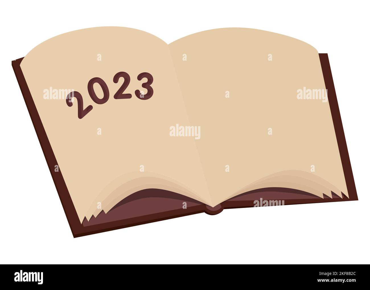 Zahl 2023 auf einem Buch, Cartoon-Vektor-Illustration. Stock Vektor