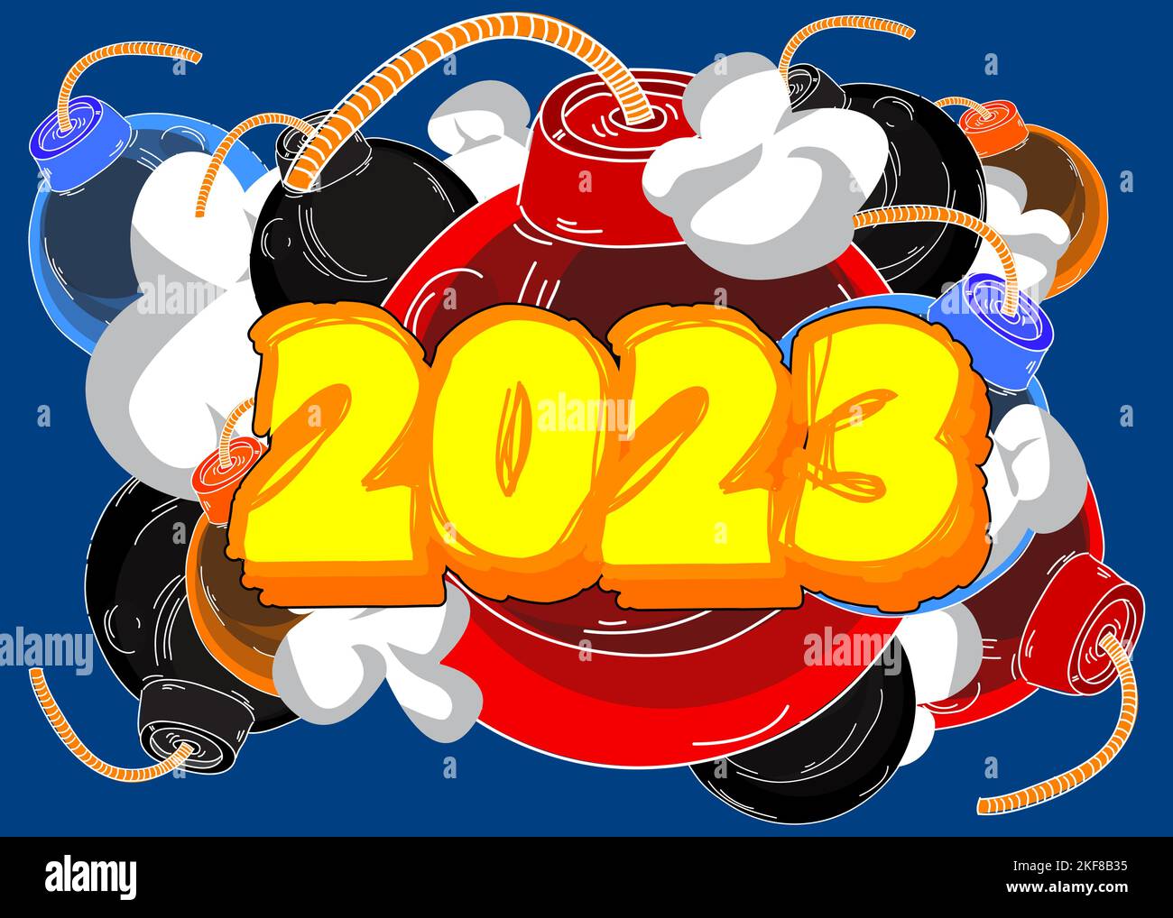 Nummer 2023 mit Bombe. Illustration Von Cartoon-Vektorgrafiken. Stock Vektor