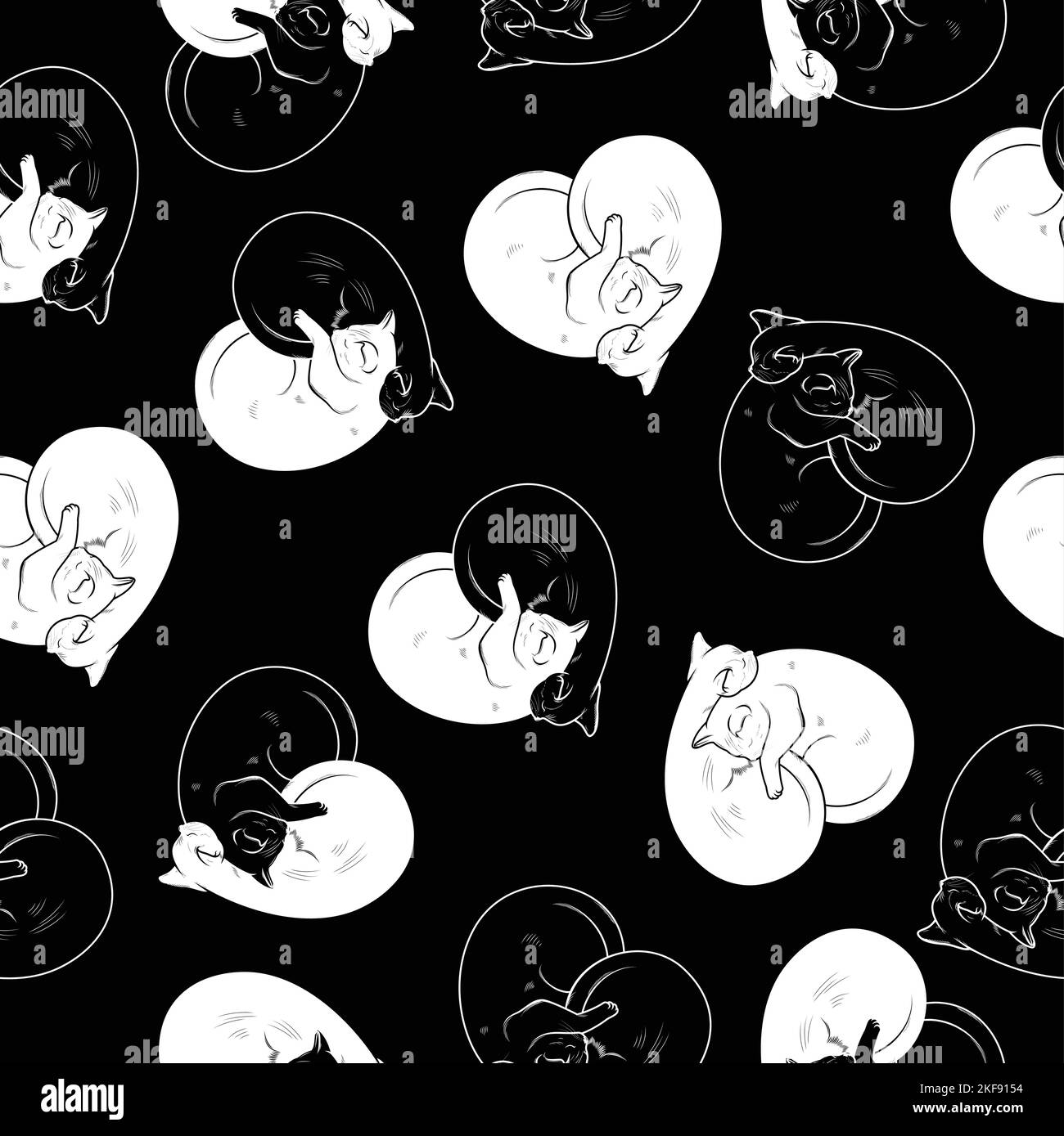 Herzförmig zwei schlafende Katzen Muster Vektor-Design Stock Vektor
