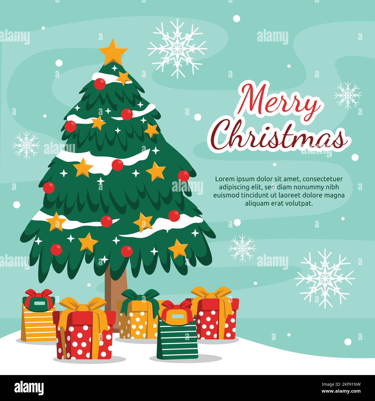 Weihnachtsgeschenk „Pine Tree Snowflake“-Grußkartendesign Stock Vektor