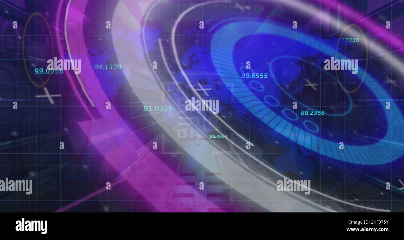 Abbildung: Verarbeitungskreis, Zahlen und qr-Code im digitalen Raum Stockfoto