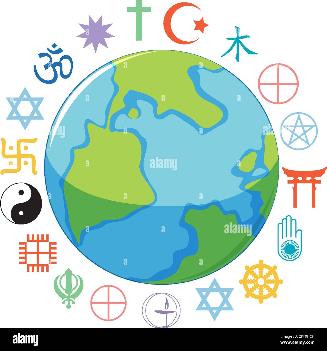Religiöse Symbole rund um den Planeten Erde Illustration Stock Vektor