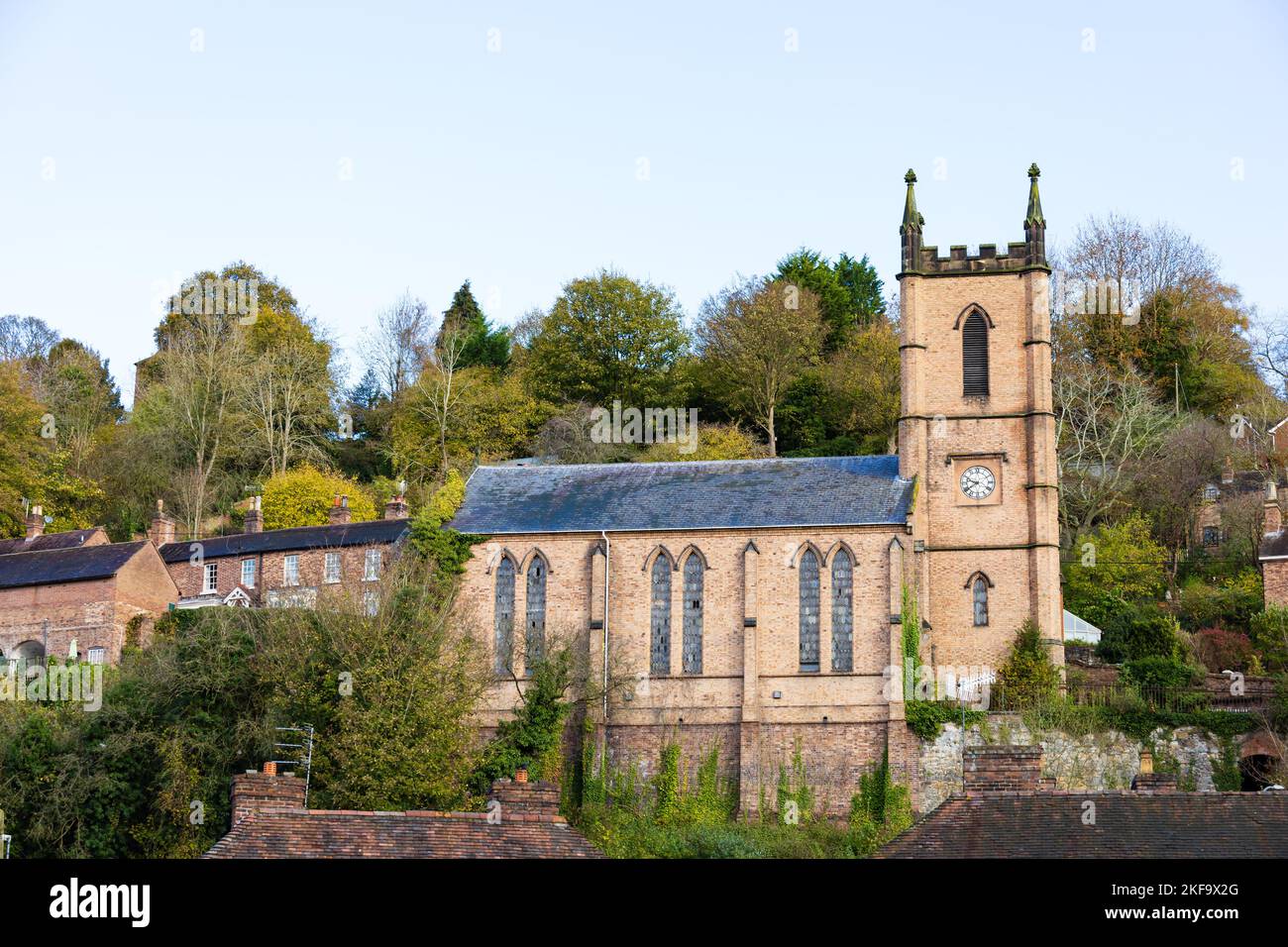 St. Luke's Episcopal Pfarrkirche. Church Hill, Ironbridge, Shropshire, England Stockfoto