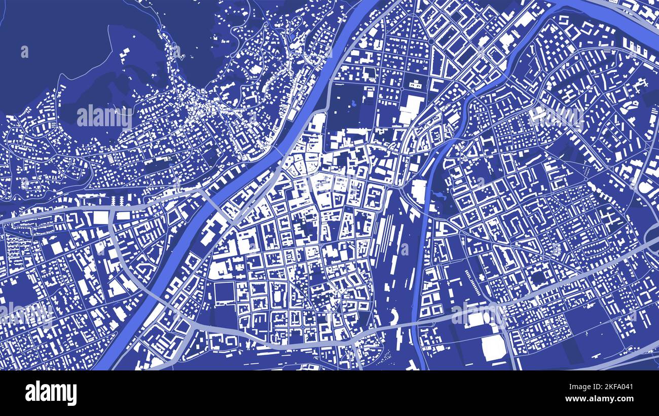 Detailliertes blaues Vektor-Kartenplakat des Stadtverwaltungsgebiets Innsbruck. Panorama der Skyline. Dekorative Grafik Touristenkarte von Innsbruck. Royalt Stock Vektor