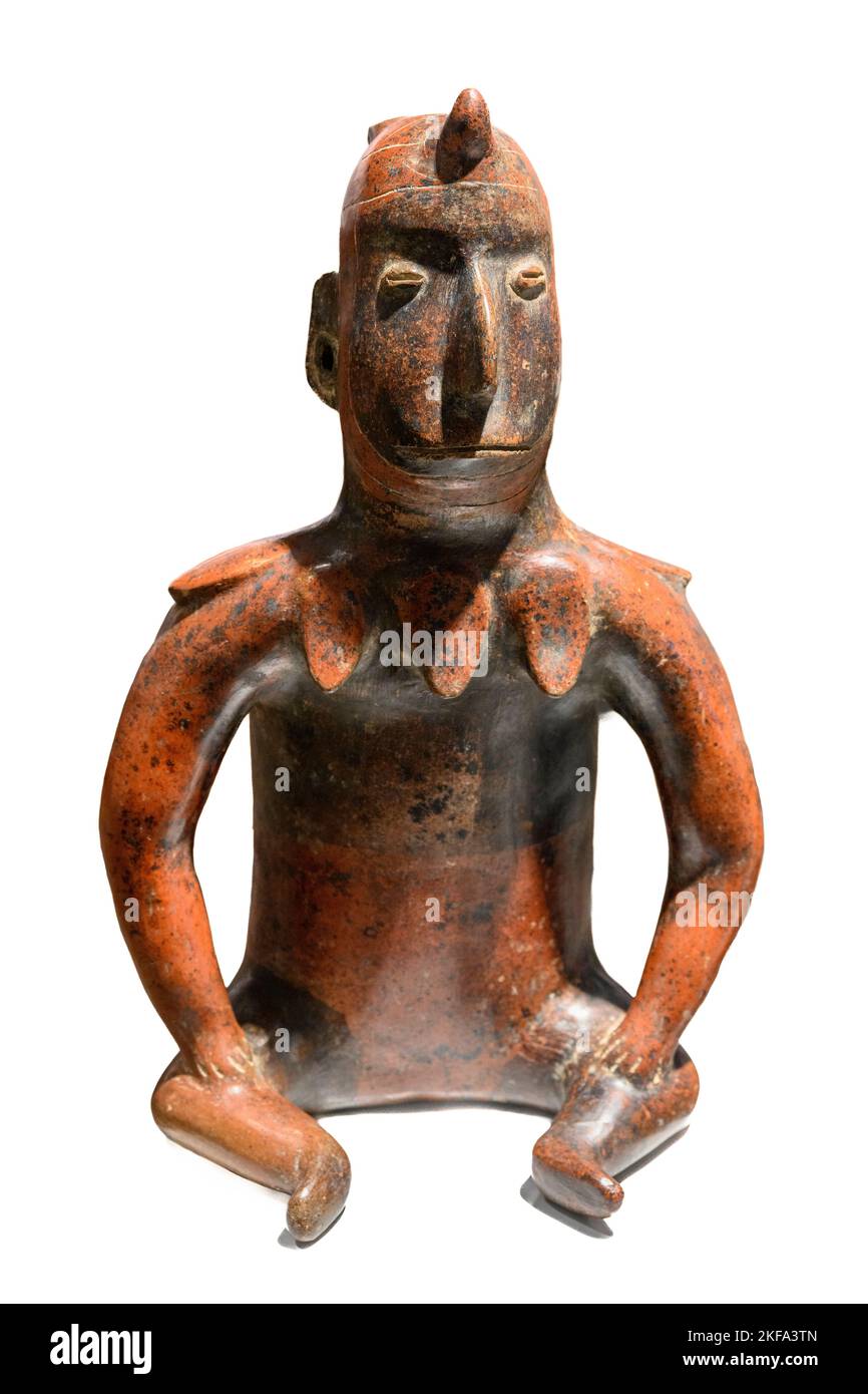Anthropomorphe Figur. Diese Keramikfiguren, die als Grabbeigaben verwendet wurden, stellten Charaktere in verschiedenen Haltungen dar und begleiteten die Verstorbenen zu ihrem t Stockfoto