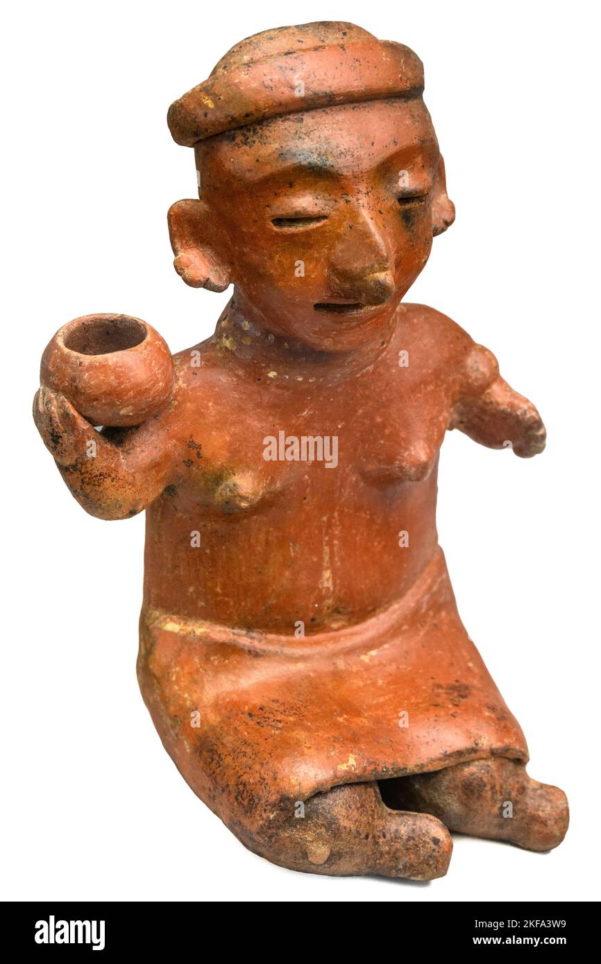 Anthropomorphe, weibliche Keramikfigur aus der Nayarit-Kultur Westmexikos, zwischen 200 v. Chr. und 500 n. Chr. Stockfoto