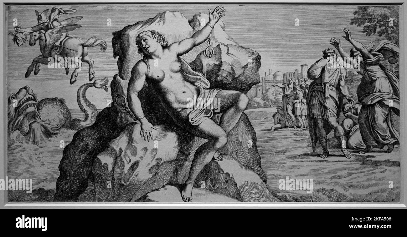 Andromeda Chained to a Rock (1656) von Carlo Cesio (1622-1682) Stockfoto