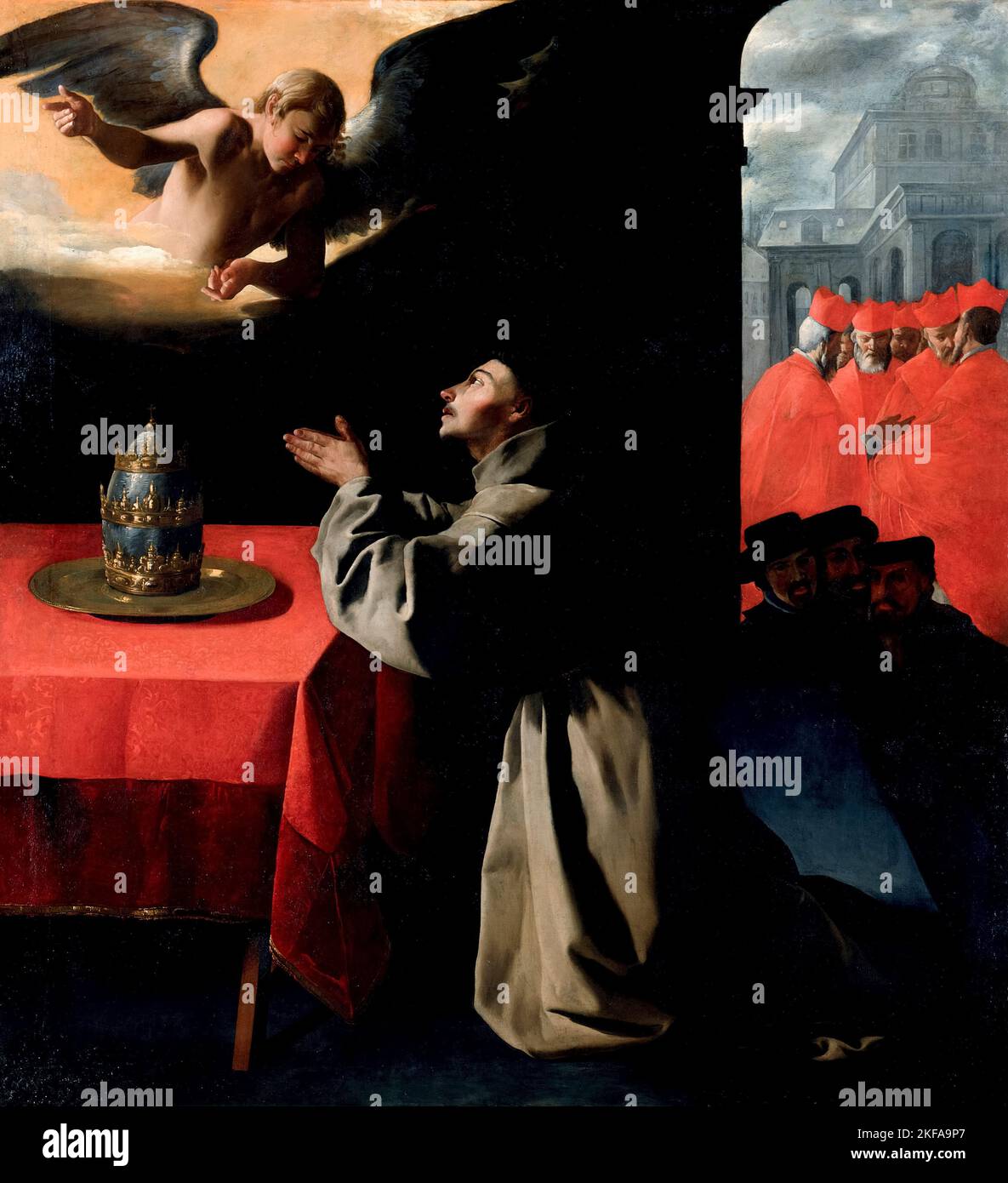 Das Gebet des hl. Bonaventura über die Auswahl des neuen Papstes, Ölgemälde auf Leinwand von Francisco de Zurbarán, 1628-1629 Stockfoto