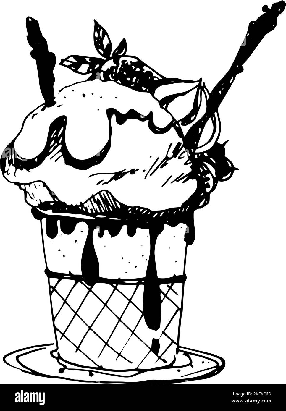 Handgezeichnete Skizze von Eiscreme in der Schüssel. Vintage-Skizze. Ideal für Banner, Label, Poster Stock Vektor