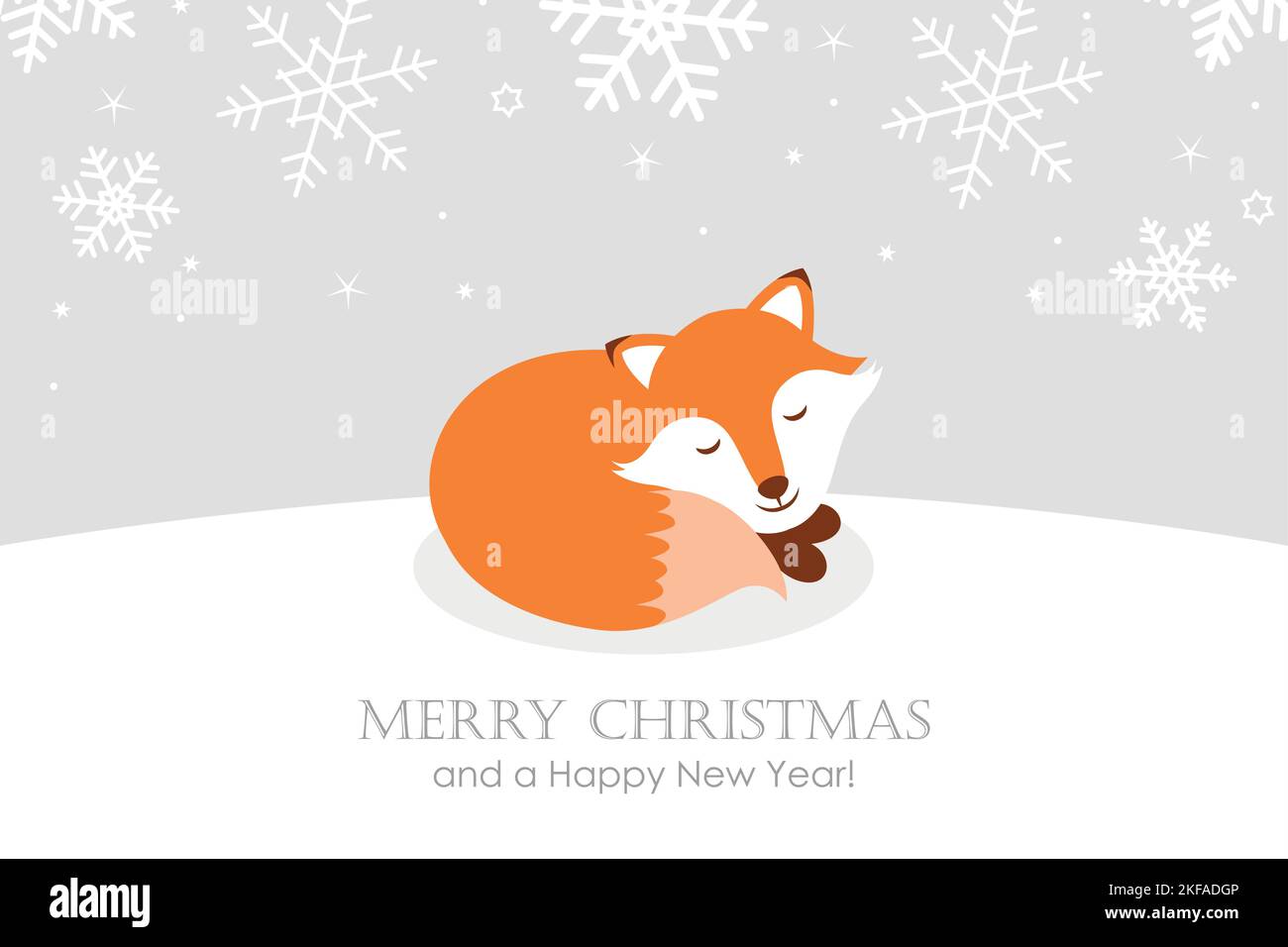 weihnachtskarte mit niedlichem Fuchs auf verschneite Winterlandschaft Stock Vektor