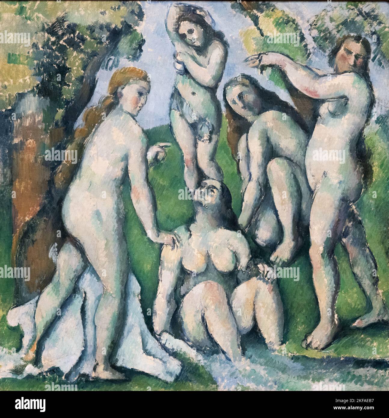 Paul Cezanne Malerei; fünf Badegäste, 1885-7, Post Impressionismus Gemälde, 19. Jahrhundert Frankreich. Stockfoto
