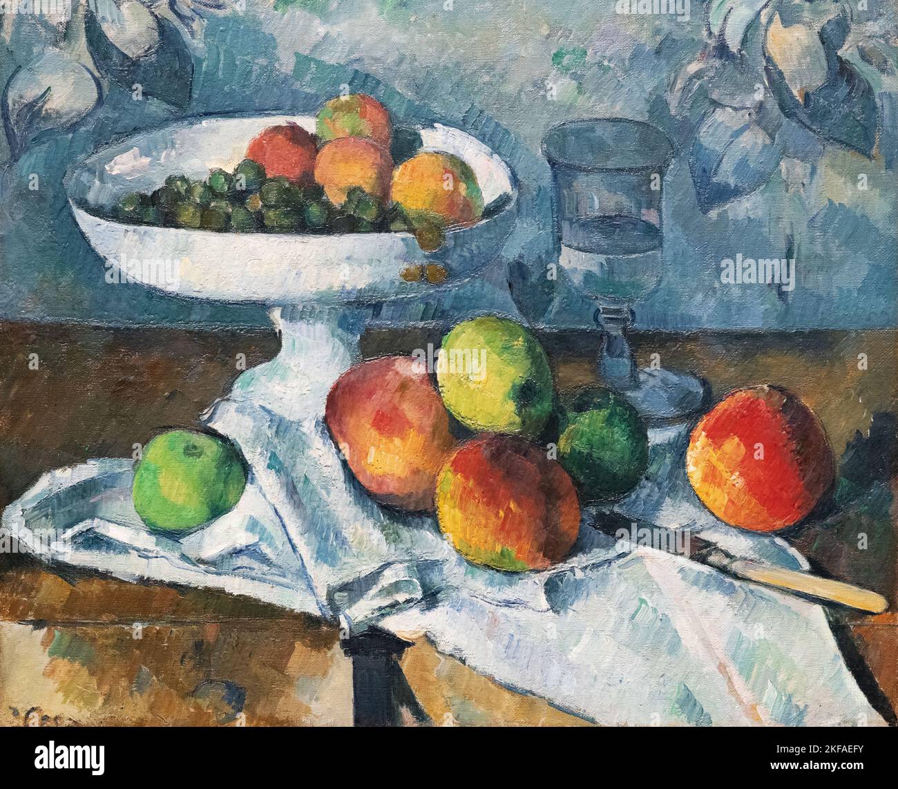Cezanne Stillleben mit Obstschale, 1879-80; Paul Cezanne Gemälde, Öl auf Leinwand, postimpressionistische Kunst, 1800er Jahre, Stillleben mit Früchten. Stockfoto