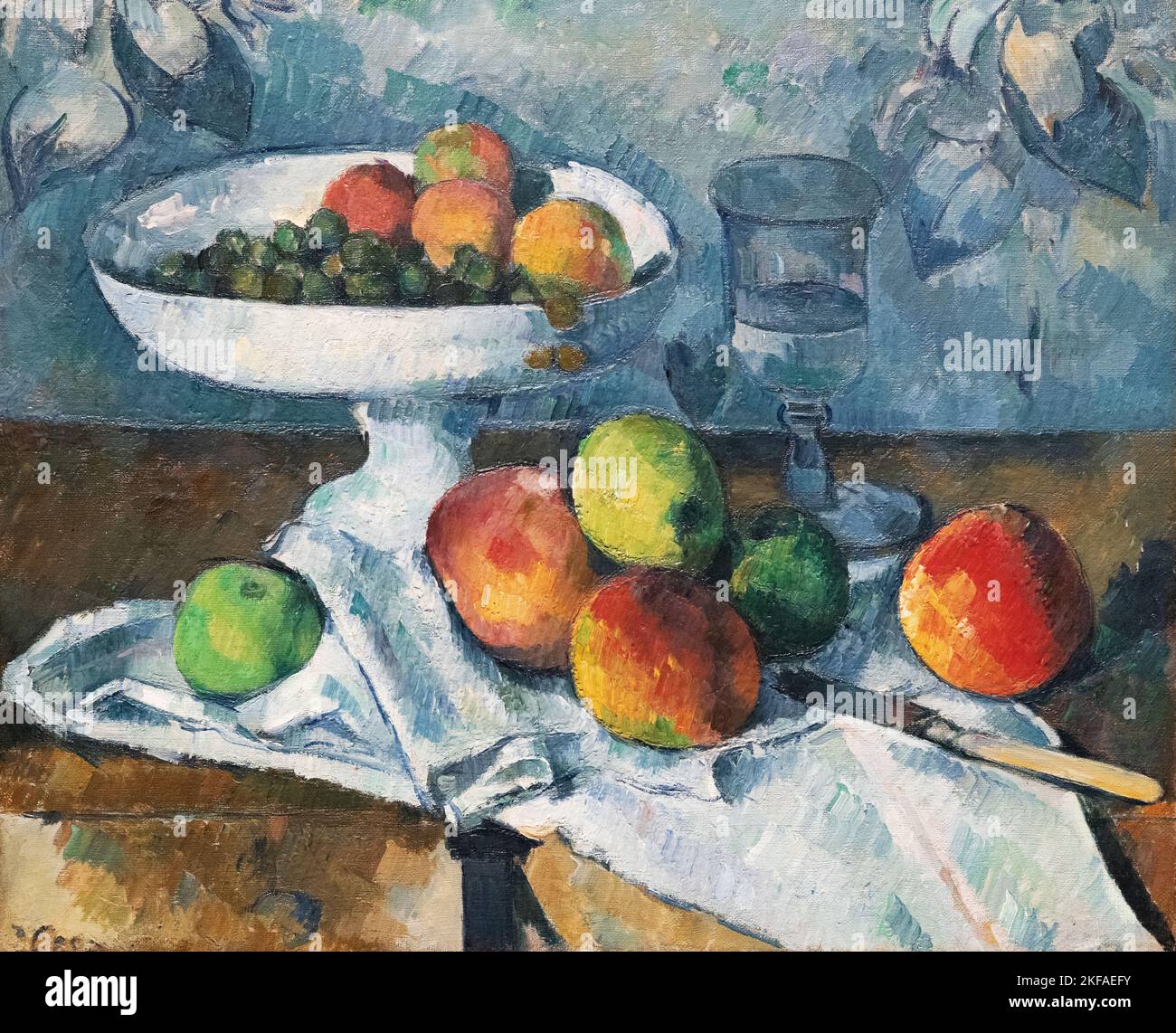 Stillleben mit Obstschale, 1879-80; Paul Cezanne Malerei, Öl auf Leinwand, Post Impressionismus Kunst, 1800s, Frankreich Stockfoto