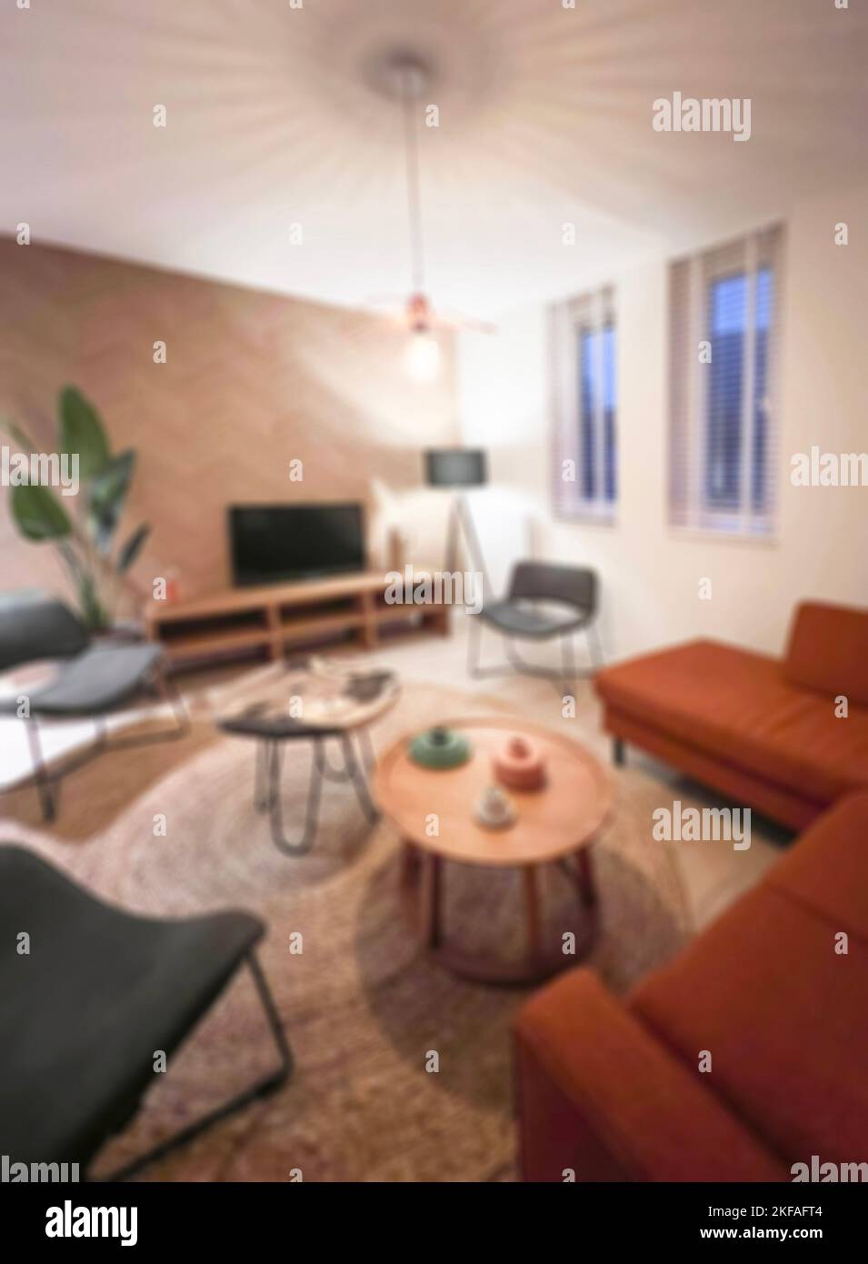 Wohnzimmer, verschwommen Hause Innenraum Hintergrund mit Möbeln eines gemütlichen und schönen Wohnzimmer einer Wohnung. Wohnzimmer Dekoration Idee. Modern h Stockfoto