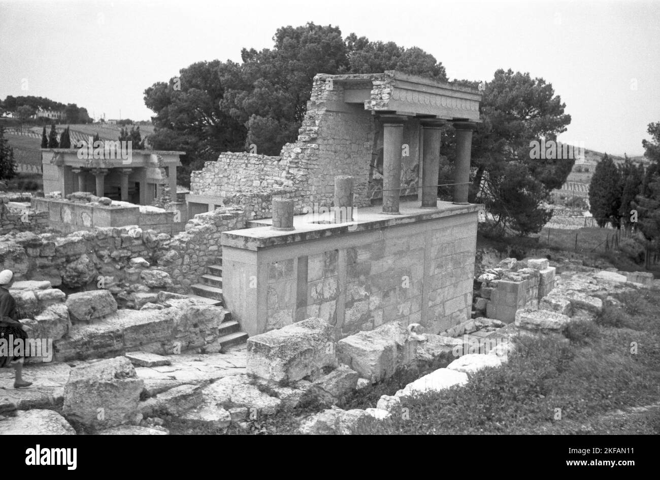 Die Palastanlage von Knossos auf der Insel Kreta, Griechenland, 1950er Jahre. Palast von Knossos auf der Insel Kreta, Griechenland, 1950s. Stockfoto