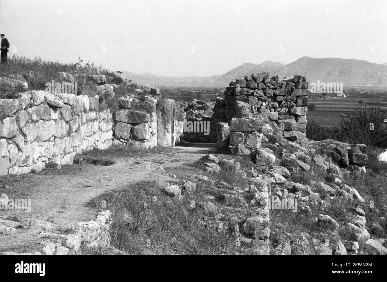 Wachturm als Überrest des antiken Mykene, Griechenland 1950er Jahre. Ein Wachturm als Resten der antiken Mykene, Griechenland, 1950s. Stockfoto