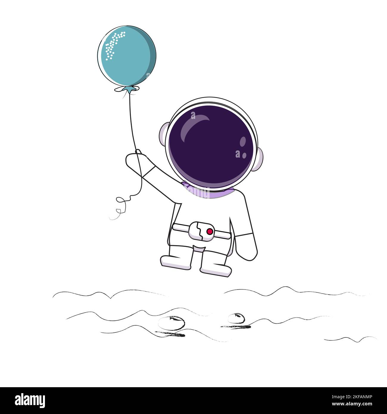 Space Walk Astronaut auf dem Mond. Netter Raumfahrer hält Ballon. Kindliche handgezeichnete Vektorgrafik Stock Vektor