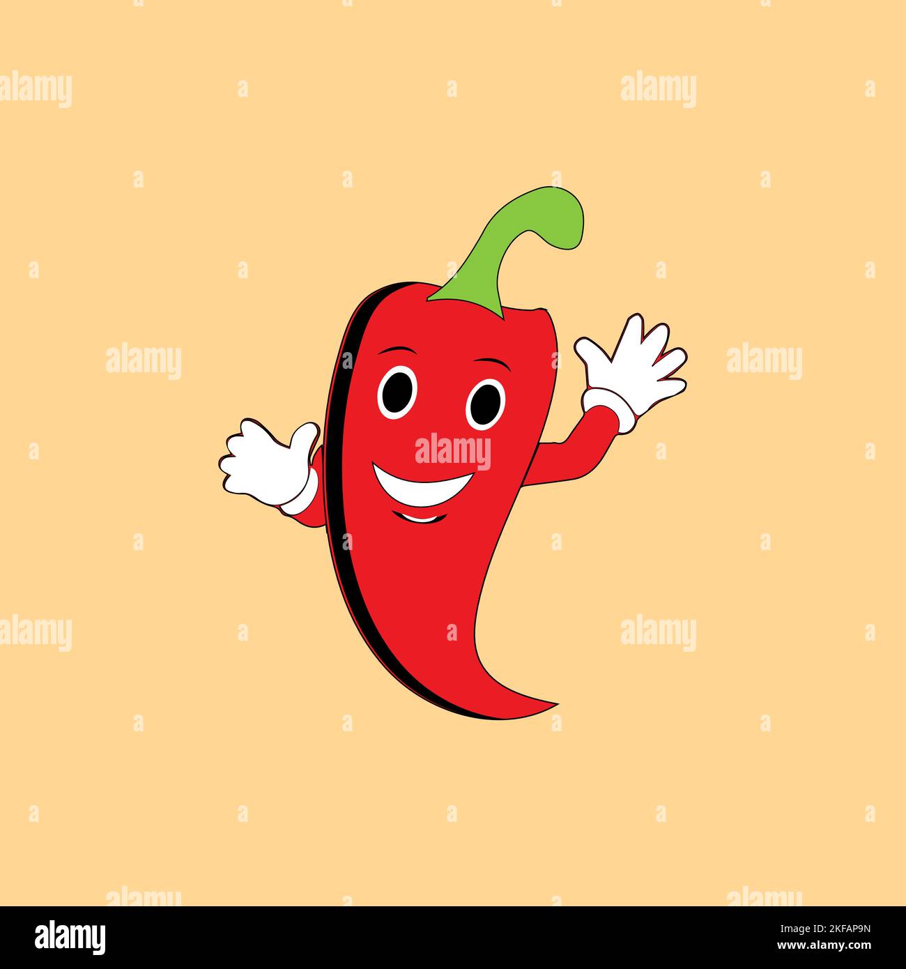 Süßes Rot-Heißes, Lächelndes Chili-Cartoon-Design, Chili-Pfeffer-Maskottchen. Maskottchen für Produktkonzepte von Marken. Stock Vektor
