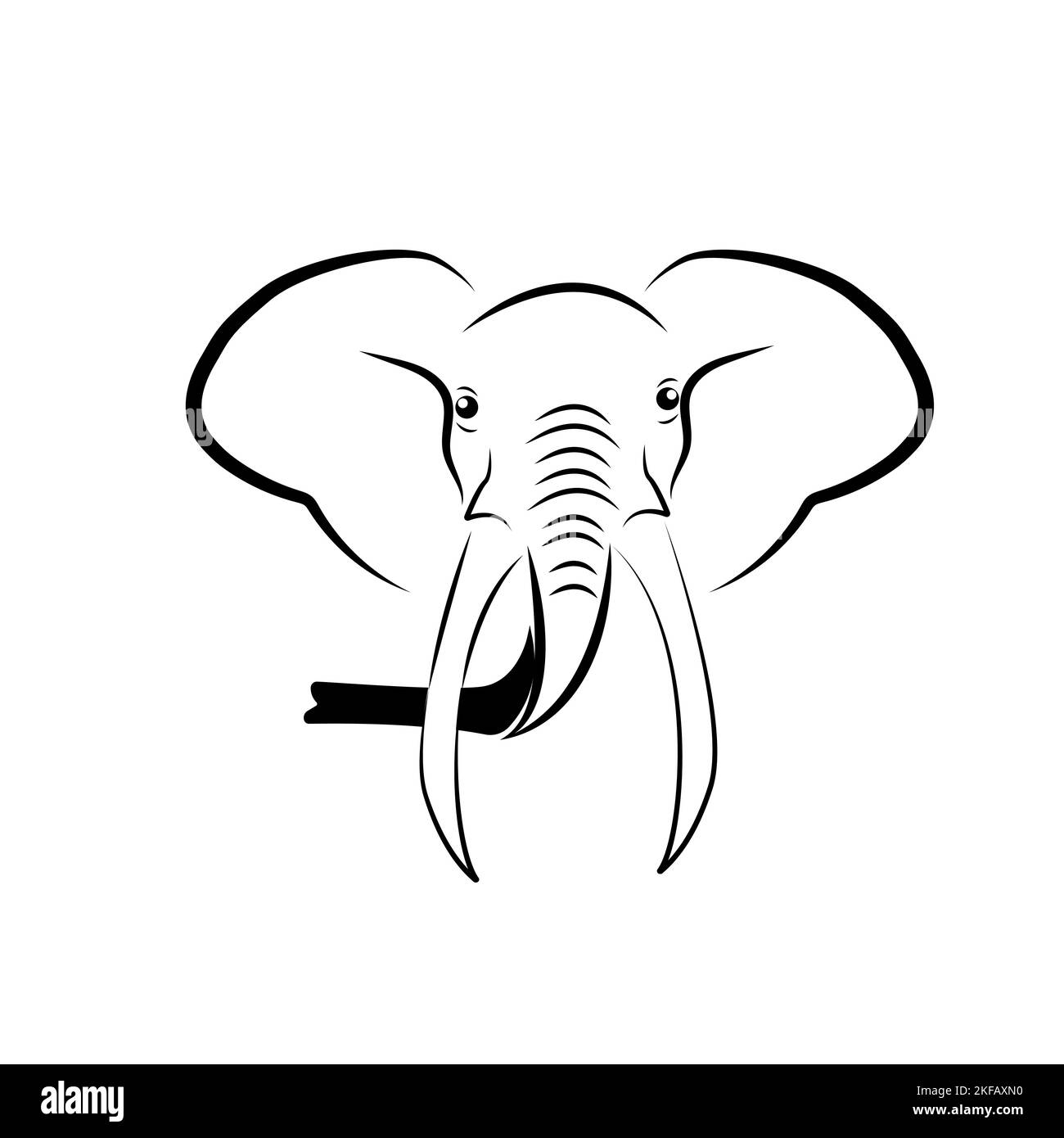 Vektor-Bild eines Elefanten Kopf, Illustration - Elefant Maskottchen Vektor-Kunst. Frontal symmetrische Bild des Elefanten suchen gefährlich. Vektorgrafik monochrom Stock Vektor