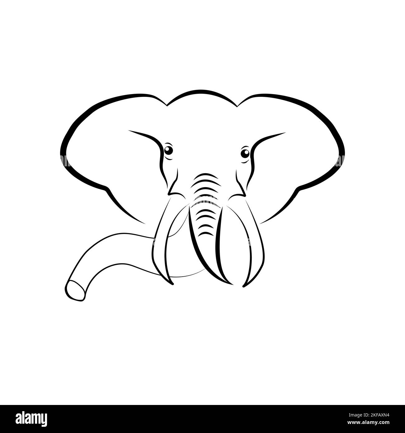 Vektor-Bild eines Elefanten Kopf, Illustration - Elefant Maskottchen Vektor-Kunst. Frontal symmetrische Bild des Elefanten suchen gefährlich. Vektorgrafik monochrom Stock Vektor