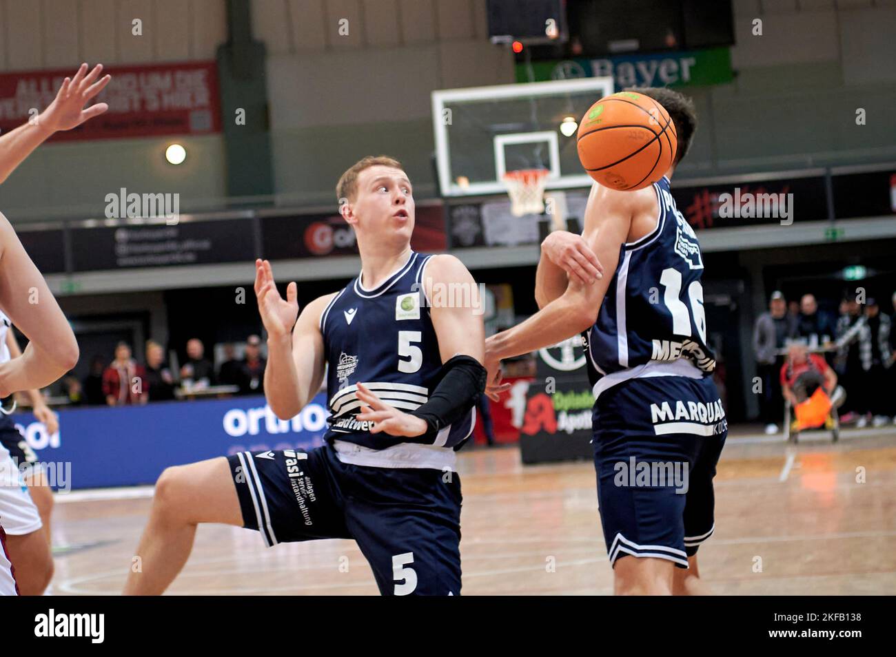 LEVERKUSEN, DEUTSCHLAND - NOWEMBER 16, 2022: BARMER 2. Basketball-Bundesliga. Basketballspiel Bayer Giants Leverkusen vs Medipolis SC Jena Stockfoto