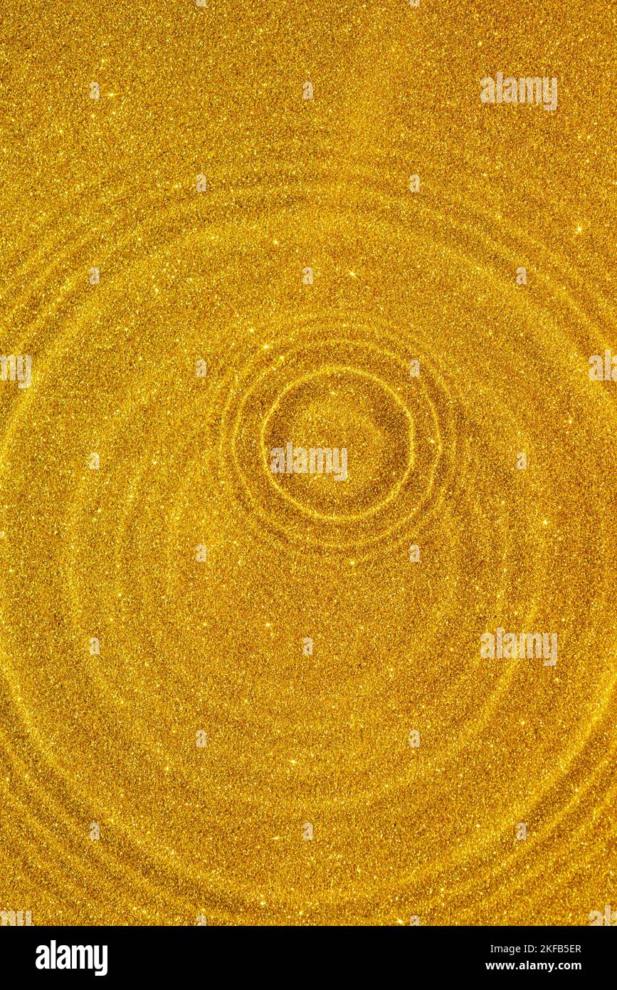 Goldene Glitzer Kreise abstrakter Hintergrund, goldene Glitzer Textur Stockfoto