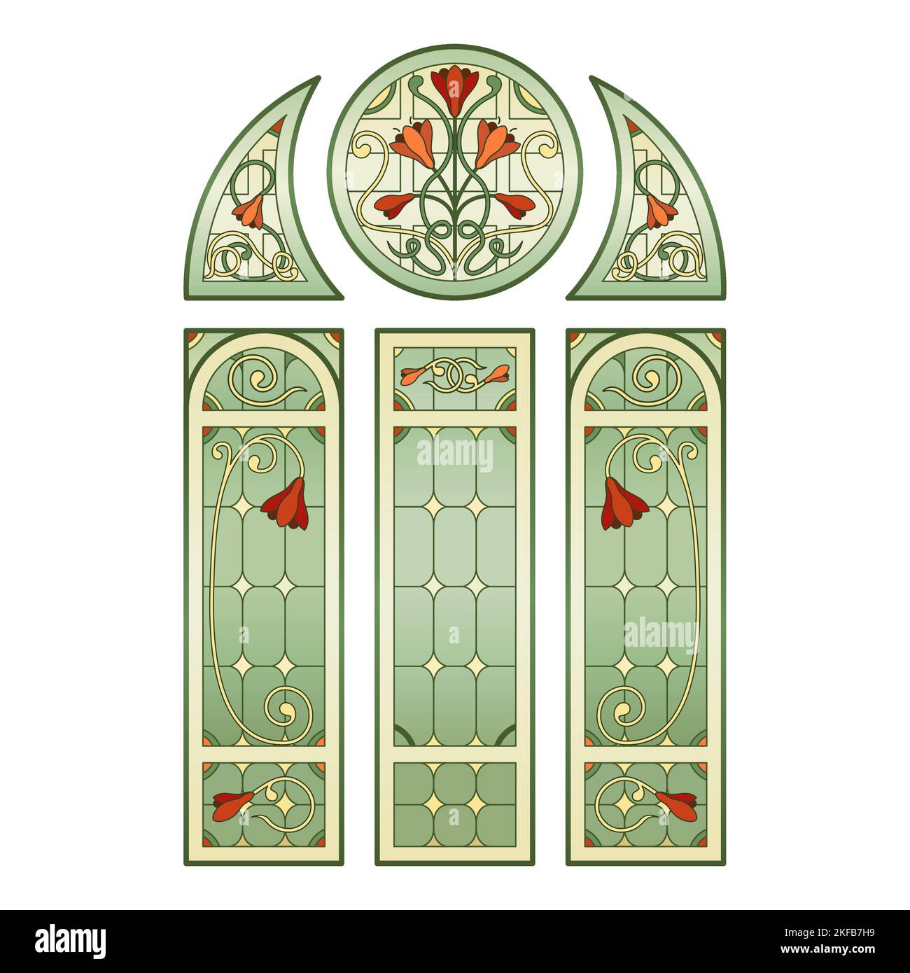 Gotische Kirchenfenster aus Buntglas. Stock Vektor