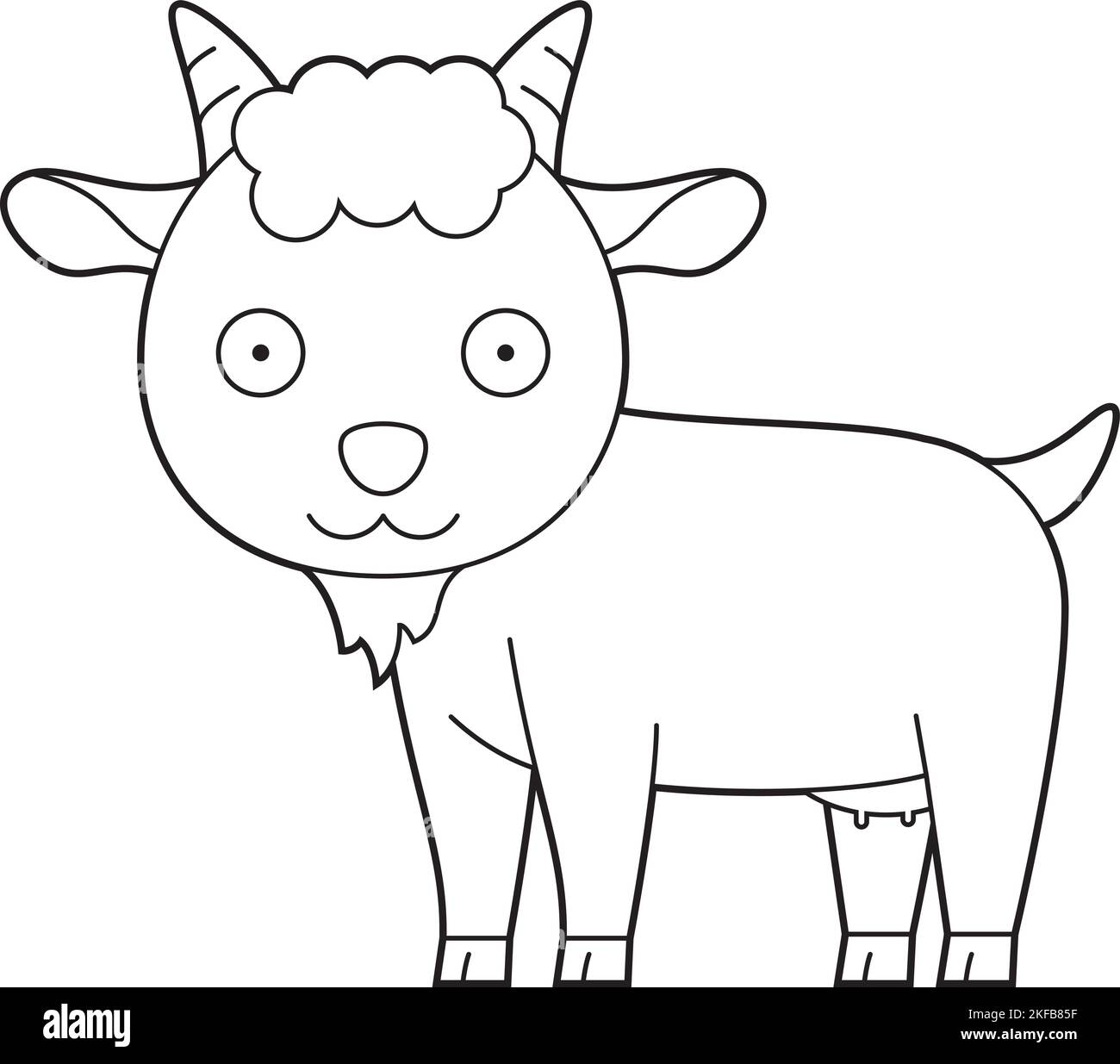 Einfache Färbung Cartoon Vektor Illustration einer Ziege Stock Vektor