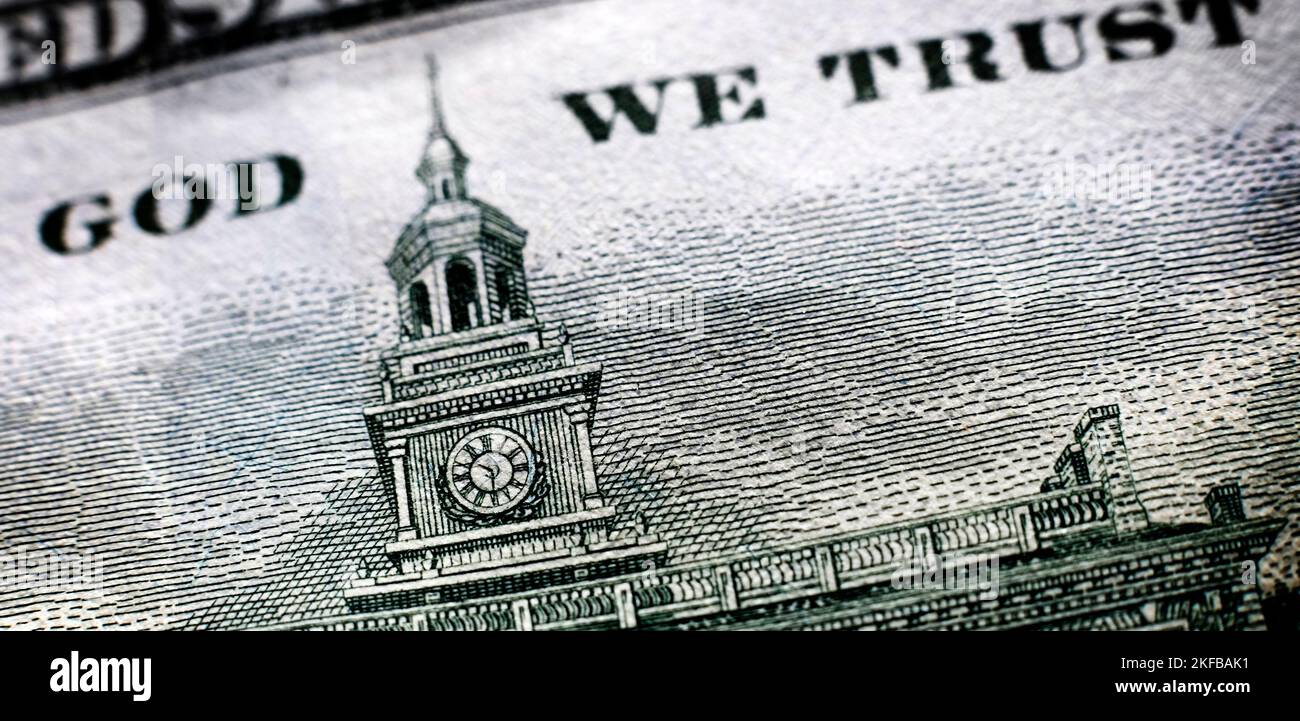 American Money in God Wir vertrauen Dollar Bill Nahaufnahme von American Cash Stockfoto