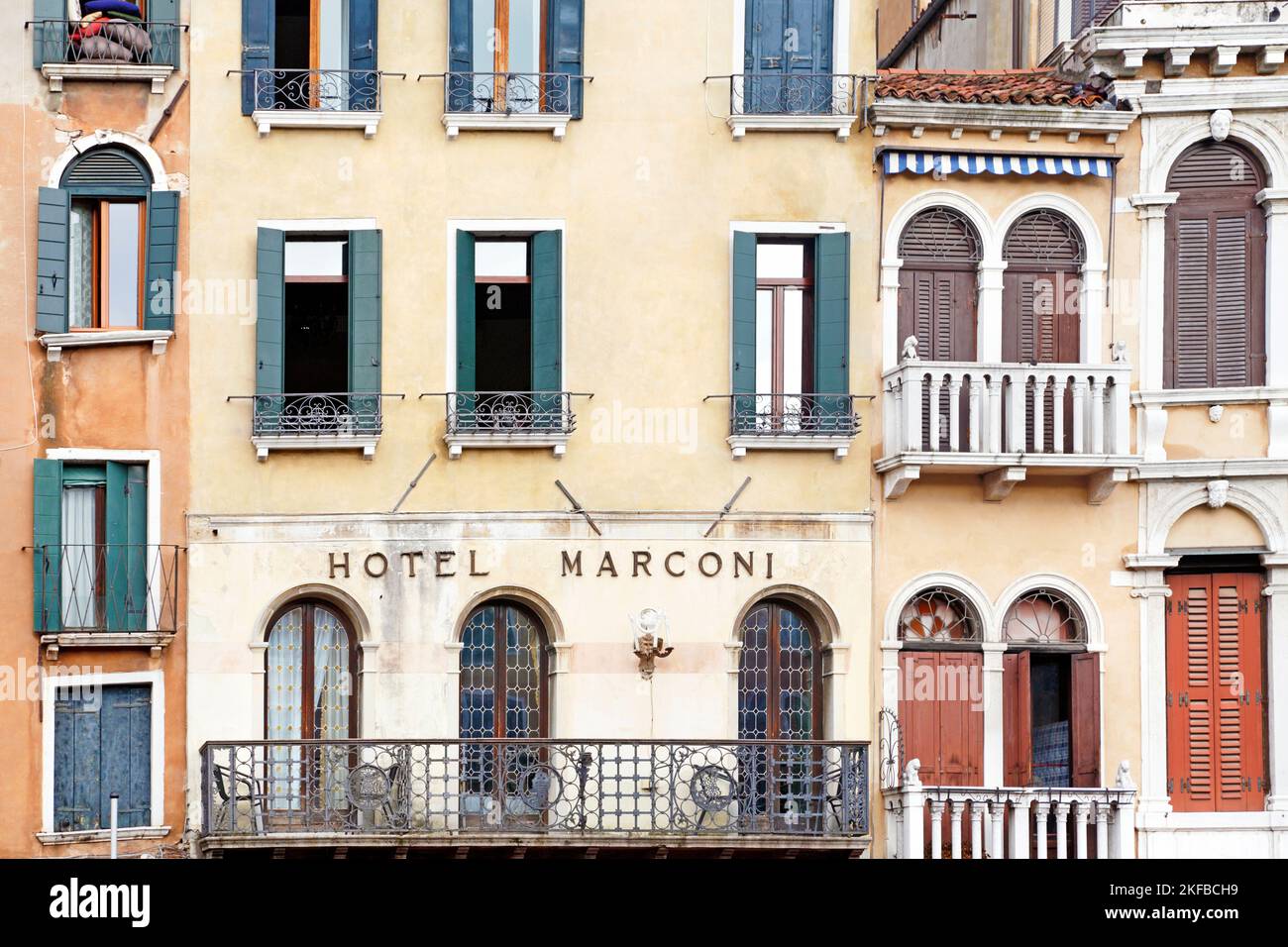 Venedig, Italien. Hotel Marconi Fassade, außen, Stockfoto