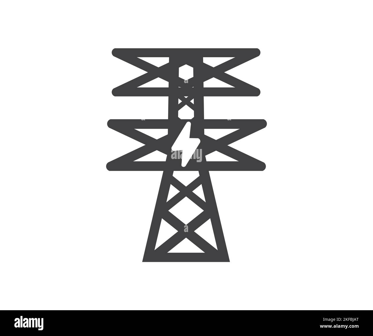 Symbol für industrielle Hochspannungsleitungen. Design mit Hochspannungsturm-Logo. Energiewirtschaft. Infrastruktur, Elektrizität pylon Silhouette. Stock Vektor