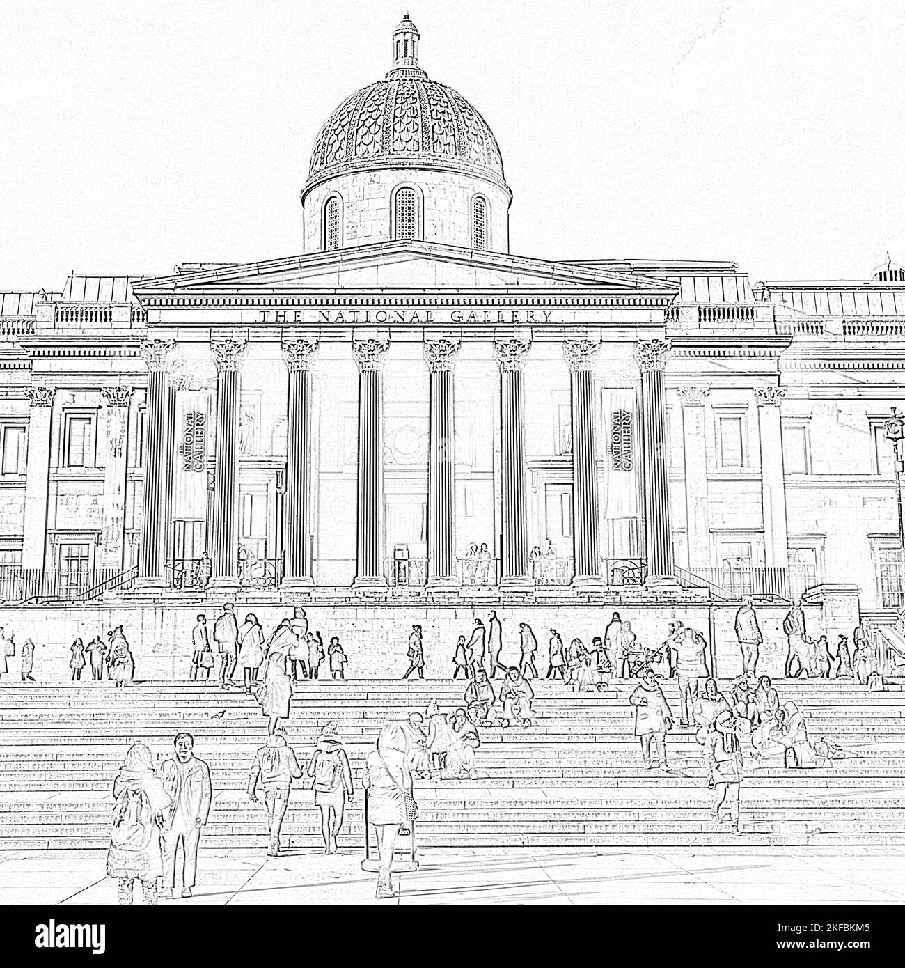 Illustration der National Gallery am Trafalgar Square London, Großbritannien. Stockfoto