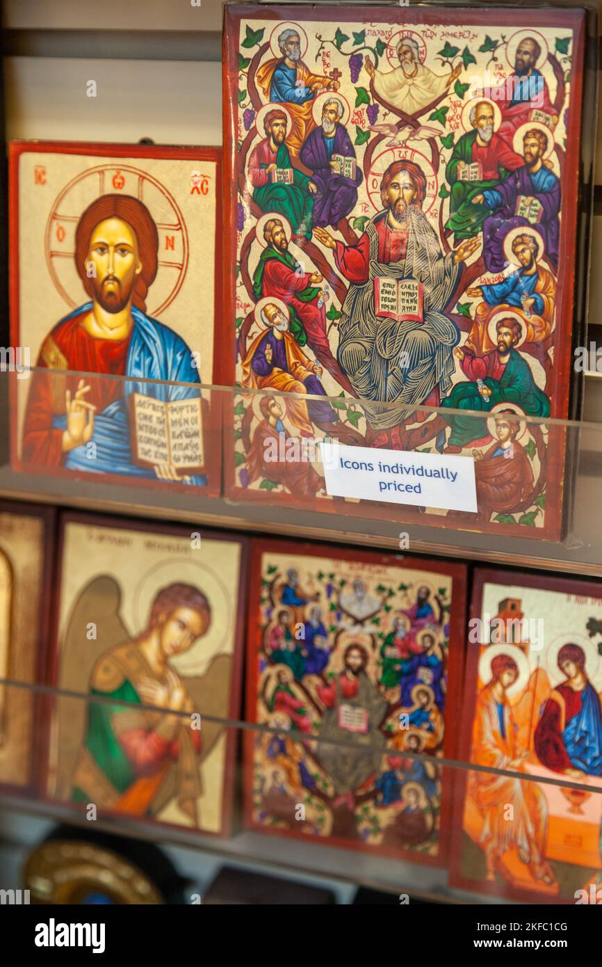 Religiöse Grußkarten Symbole mit individuellem Preis Stockfoto