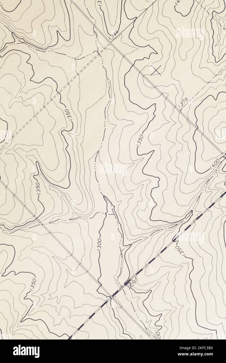 Schwarz-Weiß-topografische Karte Nahaufnahme des Geländelief. Stockfoto